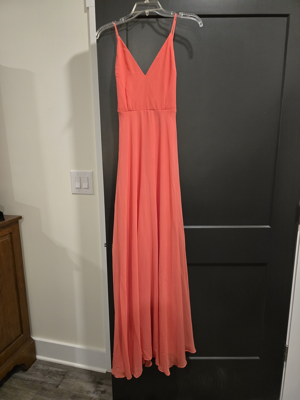 Elegant Coral-Orange, Spaghetti-Strap, Bow-Tie In The Back Dress, Size small